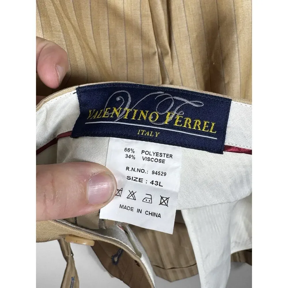 Valentino Ferrel Superior 150’s Beige Pinstripe Suit Jacket 48L / Pants 43L
